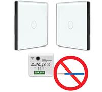 KIT Interrupteur sans fil - Bouton tactile va et vient prêt à poser - 2 Télécommande murale + 1 interrupteur relais récepteur radio encastrable sans neutre - Compatible Led