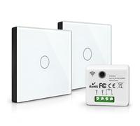 KIT Interrupteur sans fil - Bouton tactile va et vient prêt à poser - 2 Télécommande murale + 1 relais récepteur radio encastrable sans neutre requis - Compatible Led