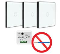 KIT Interrupteur sans fil - Bouton tactile va et vient prêt à poser - 3 Télécommande murale + 1 interrupteur relais récepteur radio encastrable sans neutre - Compatible Led