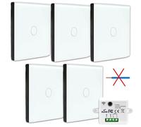 KIT Interrupteur sans fil tactile ET sans neutre requis - Boutons va et vient prêt à poser - 5 Télécommande murale + 1 module radio