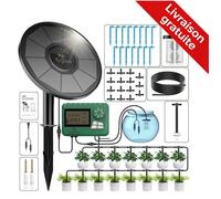 Kit Irrigation Solaire Goutte-à-Goutte 2200mAh-Design Séparé Panneau + Minuterie (Câble 3m)-15 Min Programmable Sec/Min