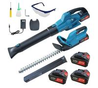 Kit Jardinage 2-en-1: Taille-Haies 650W Brushless + Souffleur 450W, 6 Vitesses, 3 Batteries 21V 2000mAh, Autonomie 45 min