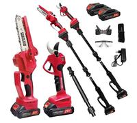Kit Jardinage 4-en-1 21V: Sécateur Électrique + Scie, Perche Télescopique 141-240cm, Tête 180°, 2 Batteries 2000mAh, Aluminium
