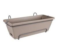 Elho Barcelona Allin1 50 Planteur pour Balcon & Extérieur - Plastique 100% recyclé - Ø 49.5 x H 18.5 cm - Marron/Taupe