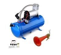 Kit Klaxon à Air Rouge Sifflet De Loup 130dB + Compresseur d'Air 12V 150psi / 10Bar avec Reservoir 6L Pour Camion Bateau Voiture SUV