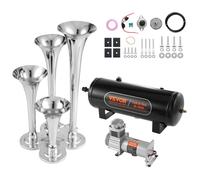 Kit klaxon de traction VEVOR, kit klaxon d'air à 4 trompettes, klaxon de traction 150 dB pour camions pick-up, compresseur d'air 12 V 160 psi, réservoir 10 L avec manomètre pour tout véhicule 12 V, vo
