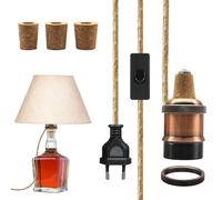 Kit Lampe à Bouteille,Adaptateurs de Lampe e27 avec 2.4 m Câble en Ficelle et Interrupteur, Douille E27 en Laiton, Support de Lampe en Céramique E26, Pieds de Lampes, 3 Tailles de Bouchons