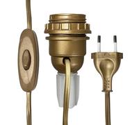 Kit lampe bouteille doré E27, câble 1.5m, douille demi-filetée + bague, interrupteur à main, fiche 2 pôles - Tibelec