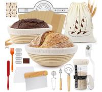 Kit Levain Complet avec 2 Bannetons en Rotin (Rond & Ovale), Bocal à Levain Gradué 600 ml, Kit Fabrication Pain Maison, Accessoires Boulangerie et Pain au Levain pour Débutants et Passionnés