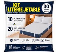 Kit Literie Jetable - 10 Alèses Matelas 140x190 cm et 20 Taies Oreiller 60x60 cm - Non Imperméable - Protection Literie à Usage Unique