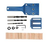 Kit Localisateur de Perçage en Bois 38 Pièces, Guide de Perçage Droit, Accessoires de Menuiserie - Précision au Millimètre, Réglable, Compatible Forets 6mm 8mm 10mm (Bleue)