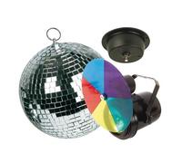 KIT LUMIÈRE DISCO - PROJECTEUR PAR36, DISQUE DE 5 COULEURS, BOULE À FACETTES Ø 20cm AVEC MOTEUR