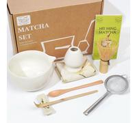 Kit matcha, 8 pièces, couleur beige, comprenant une tasse, une fouet en bambou et un infuseur à thé