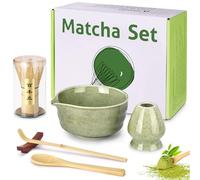 Kit Matcha Complet 6 Pièces Élégant - Bol à Matcha à Buse 500 ml, Fouet Bambou Main, Cuillère Précise, Support de Fouet à Matcha, Kit de Thé Japonais, Ensemble Matcha Adapté aux Débutants (Vert)