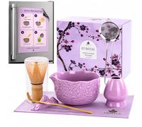 Kit Matcha Complet 9 pièces - Bol Matcha avec Bec Verseur, Fouet Matcha Chasen en bambou, Cuillère Japonaise, Support Fouet, Tamis, Tapis, Livret GUIDE et Tuto MAGNET - Coffret Matcha Idéal Cadeau