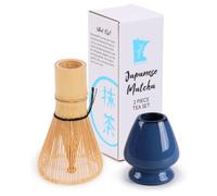 Kit matcha comprenant un fouet, un support, du bambou, pour préparer 100 tasses, de couleur bleu profond