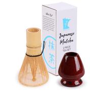 Kit matcha comprenant un fouet, un support, en bambou, de couleur rouge foncé/noir