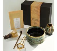 Kit matcha comprenant une brosse en bambou, une tasse en céramique, 30g de poudre de matcha et un tamis