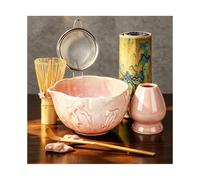 Kit Matcha Rose 7 Pièces avec Bambou Fouet, Matcha Set Ceremonie | Traditionnel bol à bec verseur, tamis, coffret cadeau, outils cérémonie thé japonais, bambou et porcelaine, sans poudre