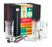 Kit Mojito Complet avec Verre, Coffret Cocktail Mojito Set 4 Verres et Accessoire a Cocktails en INOX, Cadeaux Femme Homme Original Personnalisable, Service Mojitos Ustensile Acier Inoxydable
