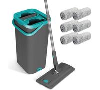 Kit mop plat et seau avec chiffons en microfibre - solution de nettoyage 2 en 1 pour le stratifié et le bois