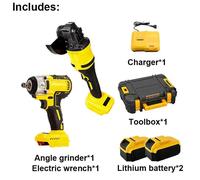 Kit multifonction sans fil - Modèle 345H - Meuleuse d'angle, perceuse, visseuse hocs - Moteur sans balais - 21 V - 3300 tr/min - 2 batteries
