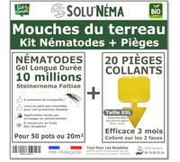 Kit Nématodes 10 millions + 20 pièges collants XXL - Contre Les Mouches du Terreau et moucherons - Formulation Gel Longue Durée pour traiter 50 pots ou 20 m² - SoluNéma