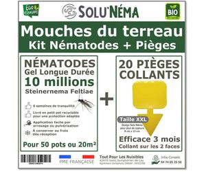 Kit Nématodes 10 millions + 20 pièges collants XXL - Contre Les Mouches du Terreau - Pour traiter 50 pots