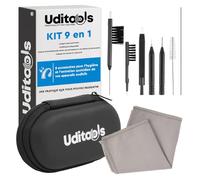 Kit Nettoyage Appareils Auditifs 9en1 Uditools - Accessoires avec Brosses Fil Ultra-Slim et Aimant Extracteur de Pile - Étui Rigide - Compatible avec Appareils BTE RIC ITE et Embouts Auriculaires