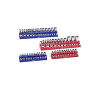 VEVOR Kit Organisateurs de Douilles Magnétiques, 4 Plateaux de Douilles Métriques SAE 1/4'', 3/8'', Étiquettes Transparentes, Capacité 108 Douilles Standard et Profondes Non Incluses, Bleu & Rouge