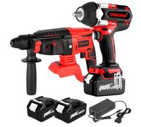 Kit outillage sans fil - ONEVAN hocs & Marteau perforateur - 20V - 1/2"" 1000 N·m - Moteur sans balais - 2x3Ah