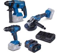 Kit Outils SCHEPPACH 3 pièces, 2 Batteries 4Ah, Perceuse Visseuse, Meuleuse d'Angle, Perforateur Burineur, Sans Fil 20V IXES + Chargeur