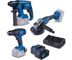 Kit Outils SCHEPPACH 3 pièces, 2 Batteries 4Ah, Perceuse Visseuse, Meuleuse d'Angle, Perforateur Burineur, Sans Fil 20V IXES + Chargeur