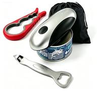 Kit ouvre-boîte électrique automatique avec décapsuleur et ouvre-bocal | Lot de 3 décapsuleurs de cuisine avec sac de rangement, mains libres, opération à une touche, coupe lisse pour la plupart des