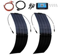 Kit Panneau Photovoltaïque Souple 100W, 2 x 50W avec Régulateur | Surface PET, Film EVA, Cellules Haute Efficacité, Dos TPT, Boîtier IP67, Diode Bypass, Connexion MC4(Black,100A)