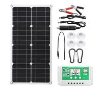 Kit Panneau Solaire 25w 18v Monocristallin Noir, Charge D'urgence | Contrôle 2,3a, Protection Court-circuit et Surcharge, Léger, pour Montagne et Vélo