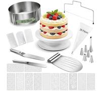 Kit Patisserie avec Cercle Patisserie Reglable Haut 8.5cm,Plateau Tournant | 27cm Plateau Tournant Gateau, Inox Spatule Patisserie,Silicone Set Poche à Douille et Douilles ,Lisseur Gateau Patisserie