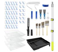 Kit Peinture 29 Pièces - Manche Télescopique, Rouleaux Microfibre & Bacs | Manche alu 0,6-1,2m, Rouleaux 23 & 10 cm Sans Peluche, Pinceaux Précis - Idéal Grandes Surfaces & Finitions Détaillées