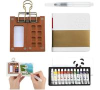 Kit Peinture Aquarelle Voyage - Palette Portable 8 Couleurs, Carnet Croquis, Pinceau Eau, Clip Magnetique, Artiste Gouache Acrylique