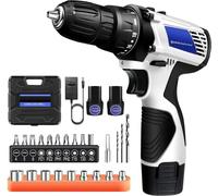 Kit perceuse-visseuse à percussion sans fil 2-en-1 et visseuse électrique - Couple de 45 Nm - Lampe de travail LED - Fonctionnement sur batterie - CE - 2 batteries