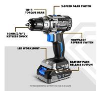 Kit perceuse-visseuse sans fil 20V - Modèle DKBL20DU3 - Moteur sans balais - 2 vitesses - Outil électrique sans fil - Pour travaux sur bois et bricolage