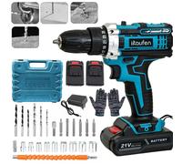 Kit perceuse-visseuse sans fil - 21 V - 2 batteries de 1500 mAh - 18+1 réglages de couple - Coffret d'accessoires - Pour le travail du bois