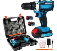 Kit perceuse-visseuse sans fil - 21V - Mandrin de serrage rapide de 1 cm - 45 Nm - 2 vitesses - 25+3 réglages de couple - Éclairage LED et 23 accessoires - Bleu