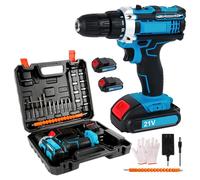 Kit perceuse-visseuse sans fil 21V - Perceuse et visseuse - Couple de 45 Nm, 2 vitesses, mandrin de serrage rapide de 10 mm, éclairage LED, accessoires : 23 pièces - Bleu