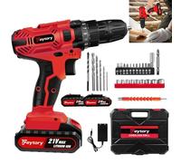 Kit Perceuse Visseuse Sans Fil 21V Professionnelle - 45Nm, Mandrin 10mm, 2 Batteries, 29 Accessoires, LED, 2 Vitesses, Mallette de Transport, pour Projets Maison/Jardin,Rouge