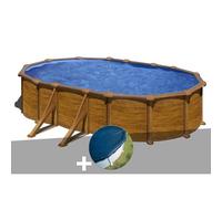 Kit piscine acier aspect bois Gré Mauritius ovale 6,34 x 3,99 x 1,32 m + Bâche hiver