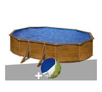 Kit piscine acier aspect bois Gré Pacific ovale 5,27 x 3,27 x 1,22 m + Bâche à bulles