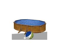 Kit piscine acier aspect bois Gré Pacific ovale 5,27 x 3,27 x 1,22 m + Bâche à bulles