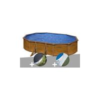 Kit piscine acier aspect bois Gré Pacific ovale 5,27 x 3,27 x 1,22 m + Bâche d'hivernage + Tapis de sol