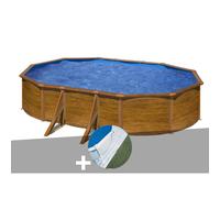Kit piscine acier aspect bois Gré Pacific ovale 5,27 x 3,27 x 1,22 m + Tapis de sol